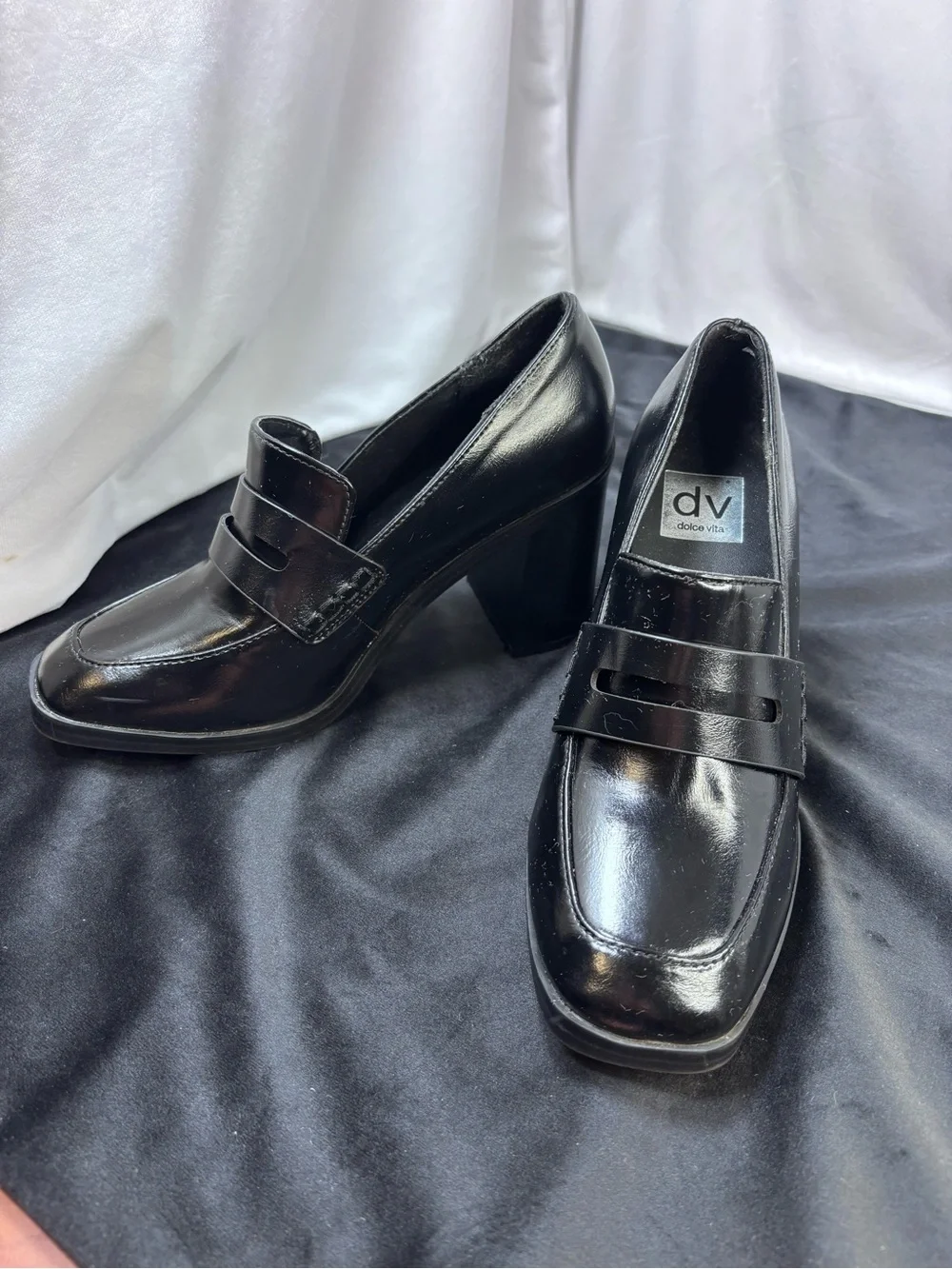 Dolce Vita Flora Women’s 8 Black Patent Leather Block Heel Loafers